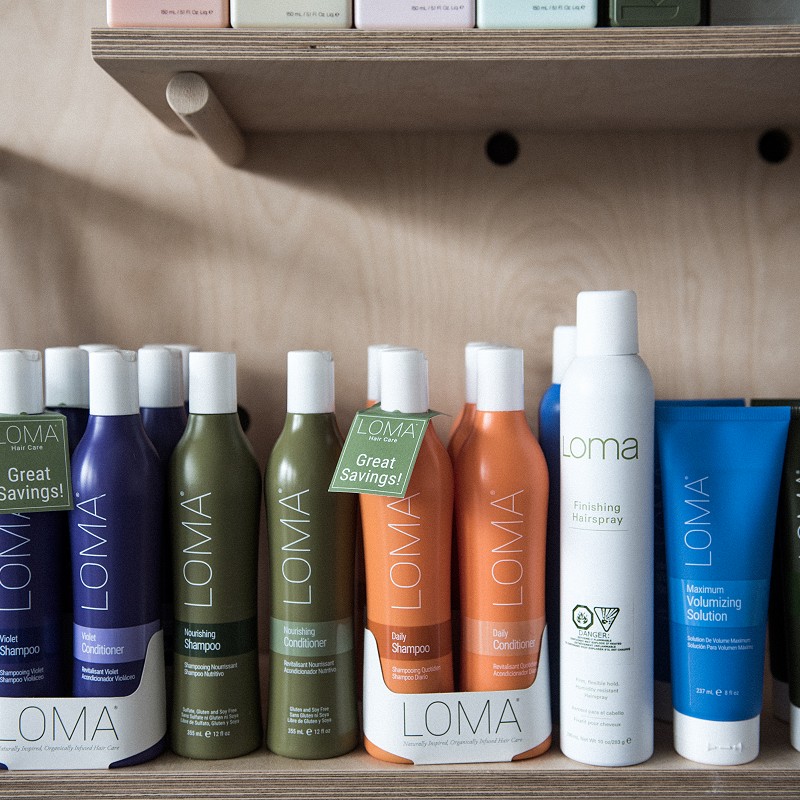 Lineup of Loma Hair Care products